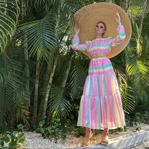 NWOT Halogen X Atlantic-Pacific Stripe Tiered Organza Dress - S